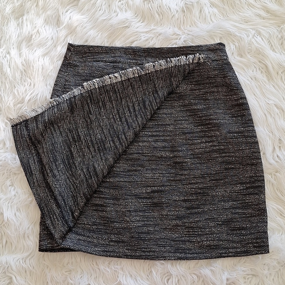 LOFT Heather Black and White Tweed Faux Wrap Skirt - Picture 8 of 16